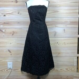 Mori Lee Dress Women 6 Black Strapless Lace Beaded Midi‎ Formal Cocktail Classic